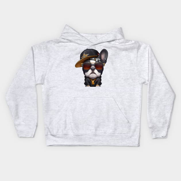 Brindle Pied French Bulldog Hip-Hop Super Star Kids Hoodie by stonemask